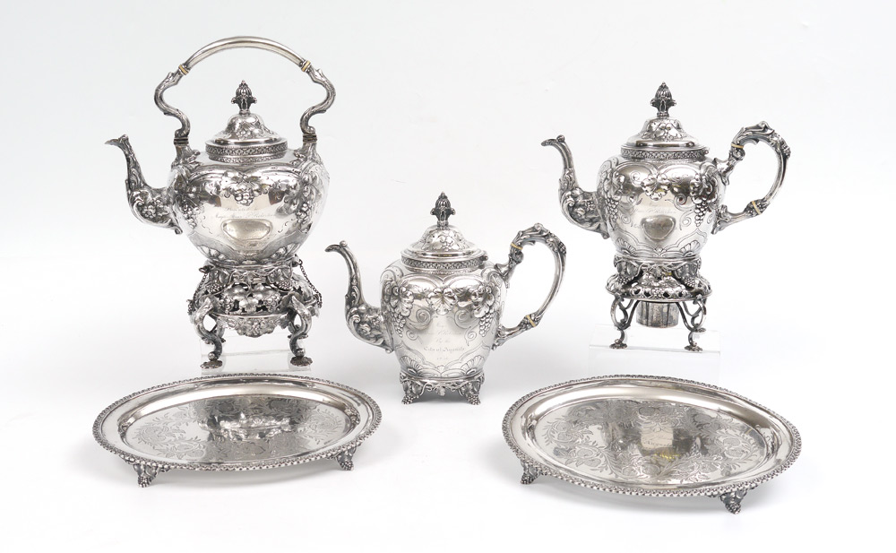 Appraisal: IMPORTANT CLARK CO COIN SILVER TEA SERVICE piece tea service