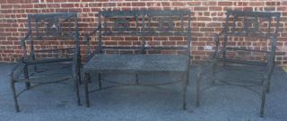 Appraisal: Patinated Aluminum Patio Set Including arm chairs with ottomans a