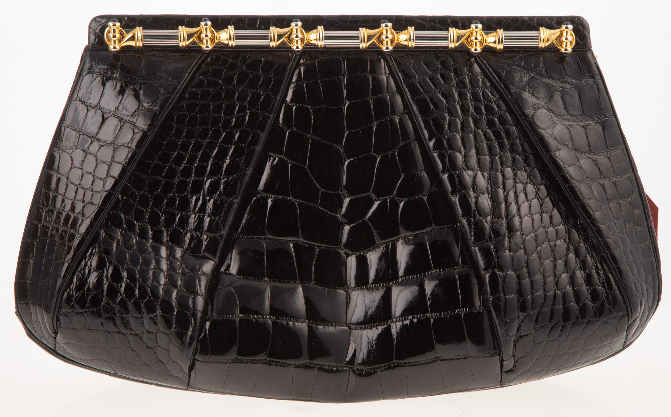 Appraisal: JUDITH LEIBER BLACK ALLIGATOR HANDBAG with dust bag and box