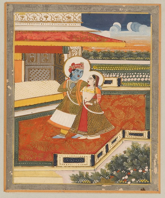 Appraisal: AN INDIAN MINIATURE painted with Krishna and Rhada upon a