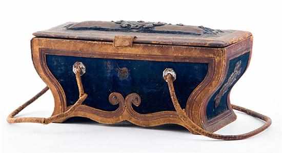 Appraisal: Fine French leather and velvet sewing basket th th century