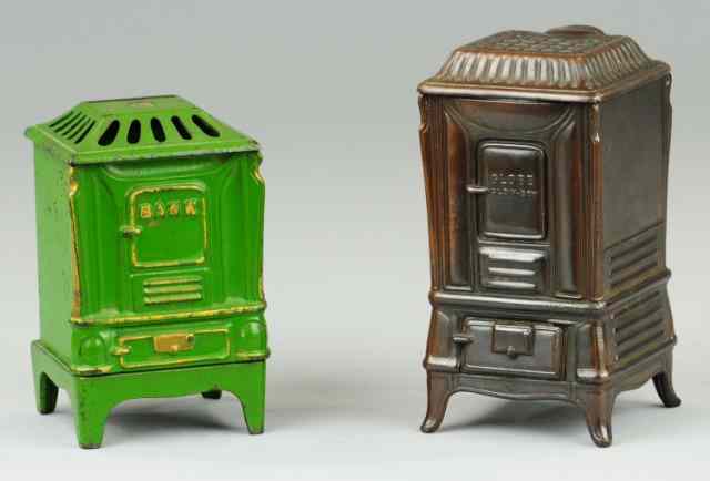 Appraisal: LOT OF TWO STOVE STILL BANKS Includes green painted Kenton