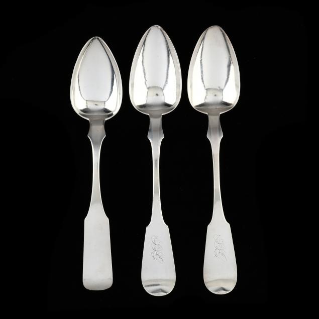 Appraisal: Three Coin Silver Tablespoons Virginia Baltimore Silversmiths Including tablespoons with