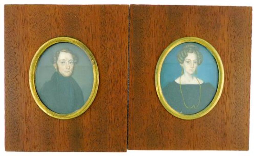 Appraisal: MINIATURE Man and Woman oval supports both appear to be