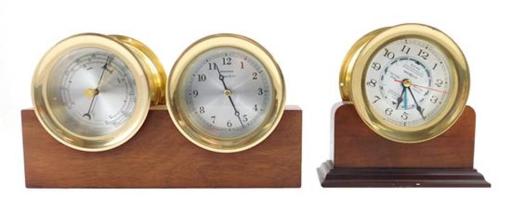 Appraisal: CLOCKS Tiffany Co nautical portfolio clock weather barometer set along