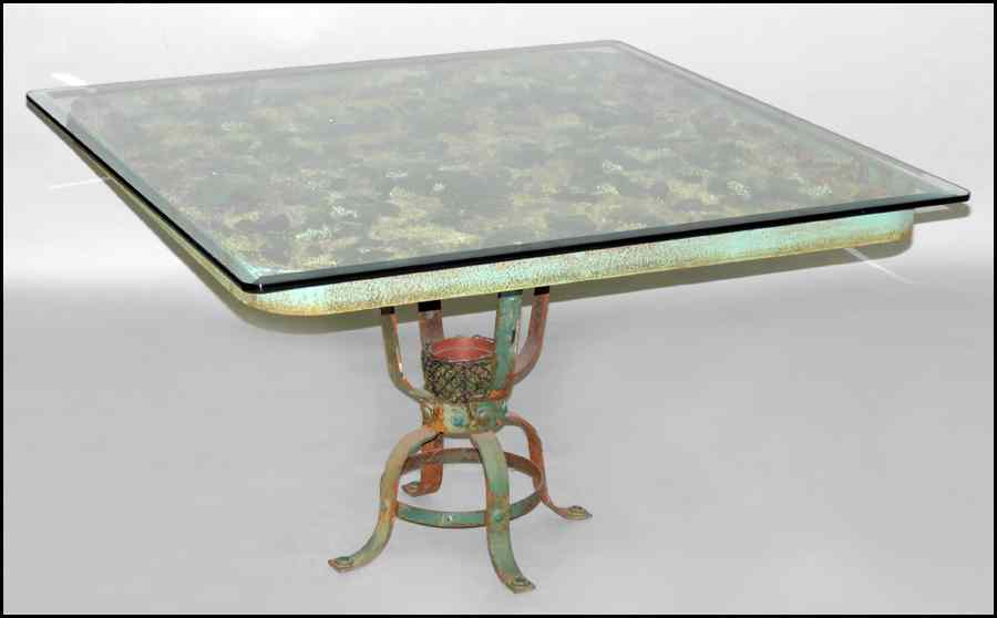 Appraisal: PATINATED METAL TERRARIUM TABLE With a glass top H ''