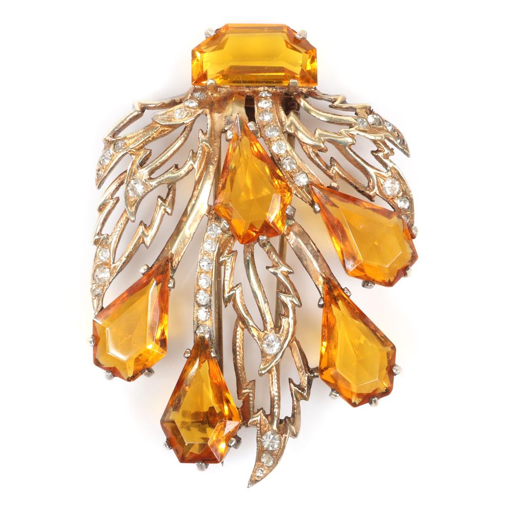 Appraisal: EISENBERG ORIGINAL TOPAZ CRYSTAL FUR CLIPS WITH STERLING VERMEIL OPENWORK