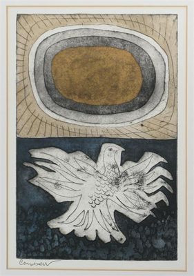 Appraisal: An aquatint on paper of a bird framed and another