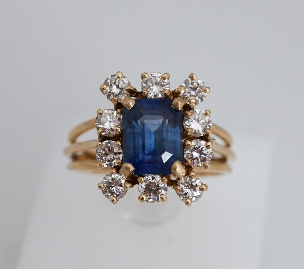 Appraisal: TESTED -KARAT YELLOW-GOLD BLUE SAPPHIRE AND DIAMOND RINGTested -Karat Yellow-Gold