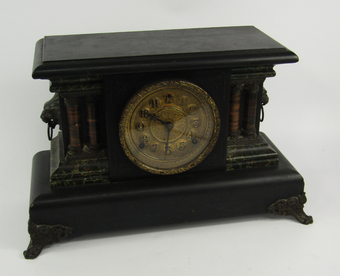 Appraisal: An American faux slate and marble mantel clock late thC