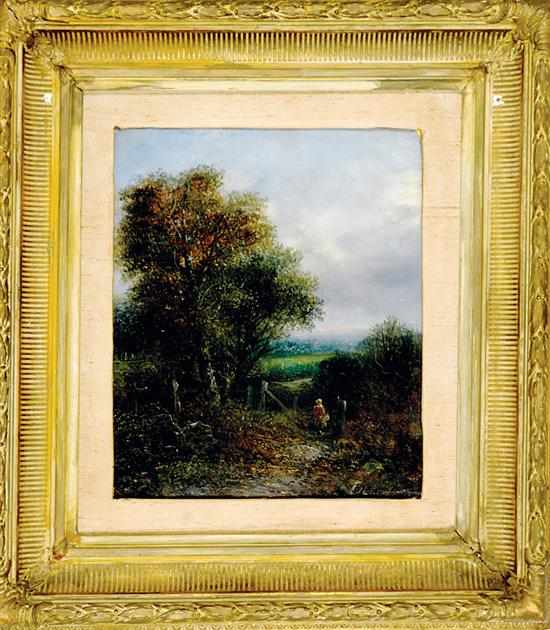 Appraisal: British school th century SUMMER LANDSCAPE WITH FIGURES oil on