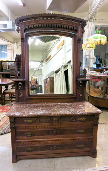 Appraisal: VICTORIAN WALNUT MARBLE-TOP DRESSER WITH ATTACHED MIRROR American last quarter