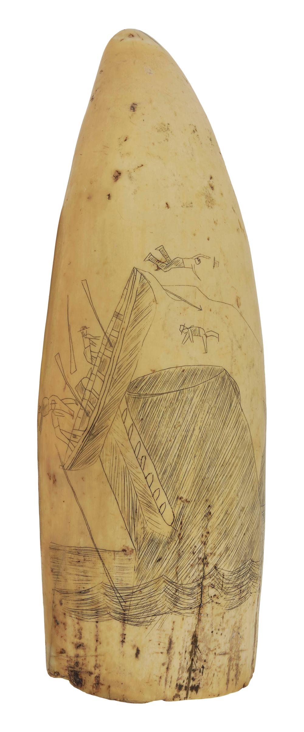 Appraisal: JOHN PINKHAM MEMORIAL SCRIMSHAW WHALE'S TOOTH MID- TH CENTURY LENGTH