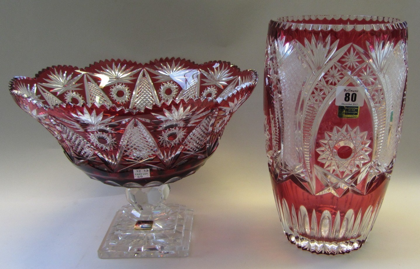 Appraisal: A German modern ruby flashed cut glass pedestal bowl on