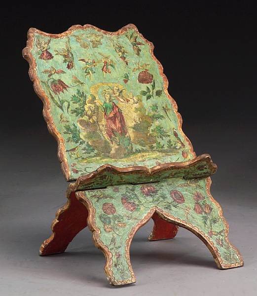 Appraisal: An Italian polychrome decorated and arte povera book rest th