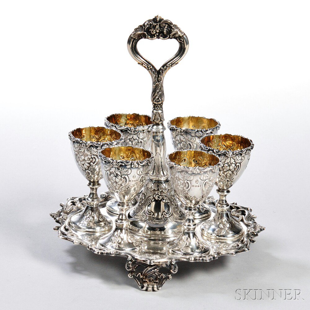 Appraisal: Victorian Sterling Silver Egg Stand and Six Cups London -