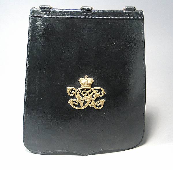 Appraisal: A Victorian officer's undress sabretache The black leather sabretache with