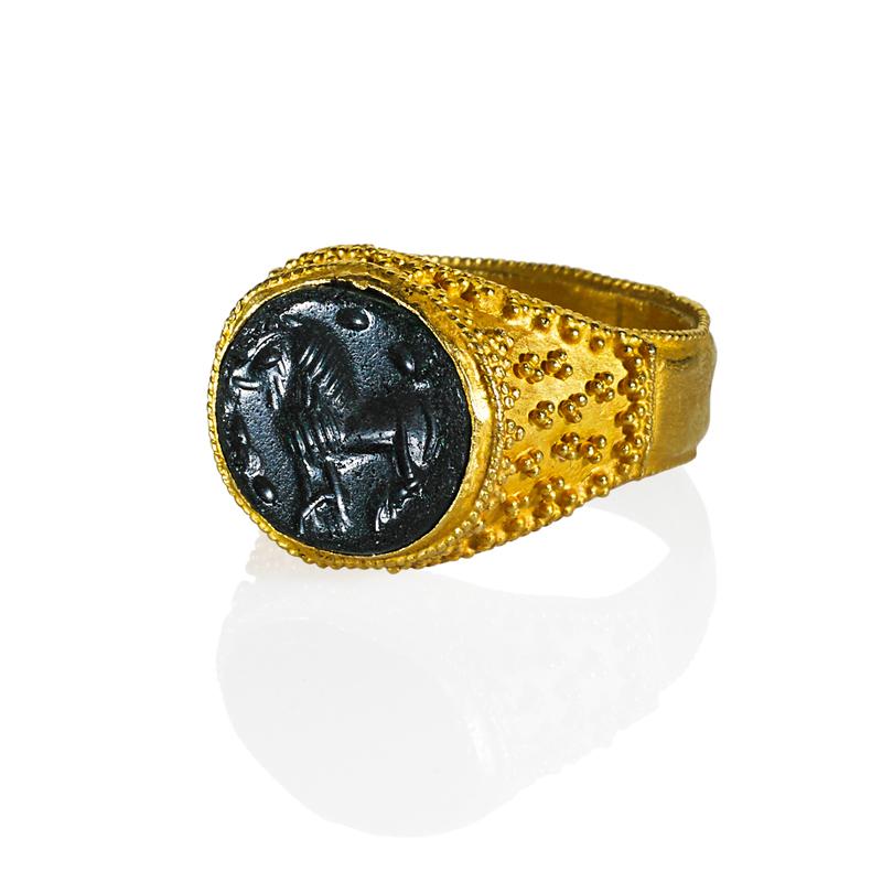 Appraisal: ANCIENT SIGNET IN GRANULATED GOLD SEAL RING Condition Report