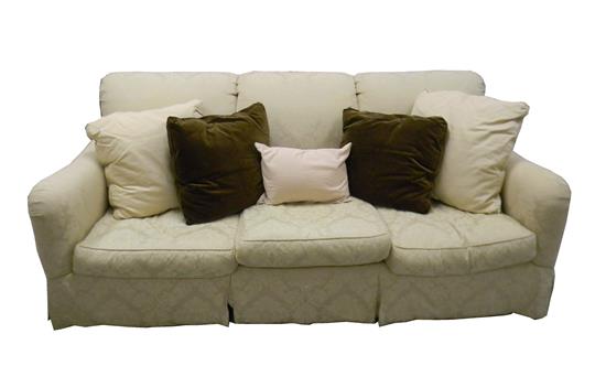 Appraisal: th C Baker Furniture contemporary sofa ivory damask upholstery with