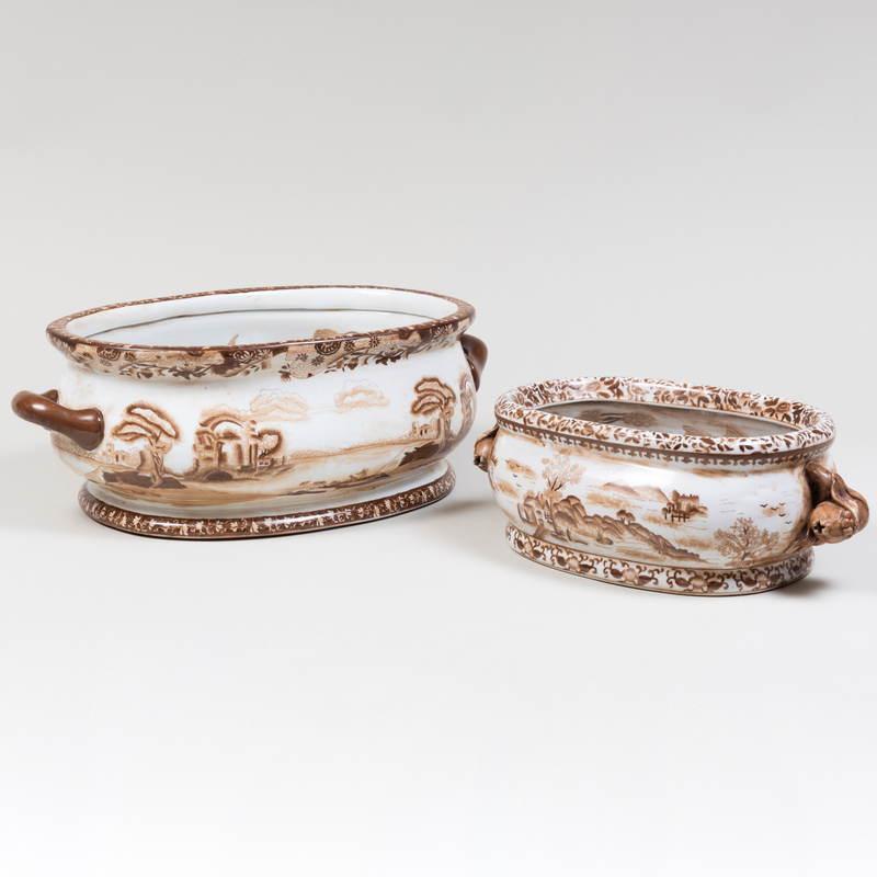 Appraisal: Two Chinese Porcelain Sepia Decorated Foot Baths Each with apocryphal