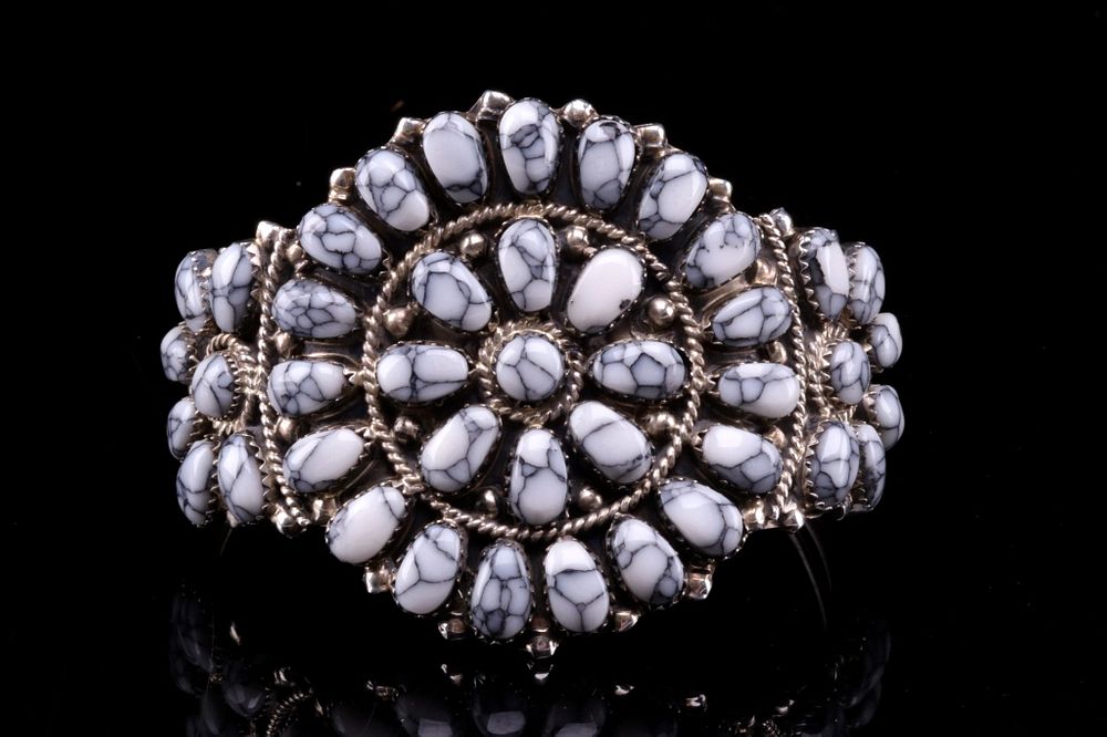 Appraisal: Navajo J W Begay Silver White Buffalo Bracelet Featured in