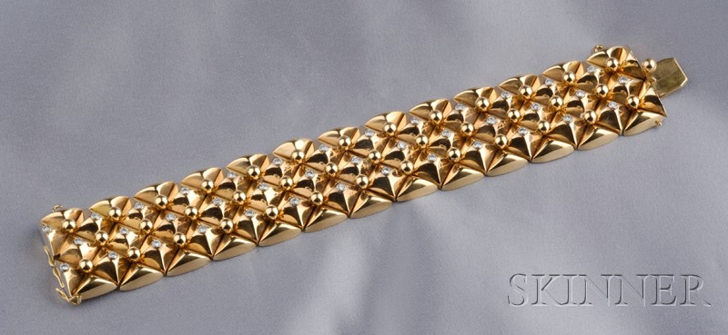 Appraisal: kt Gold and Diamond Bracelet the wide strap of pyramid