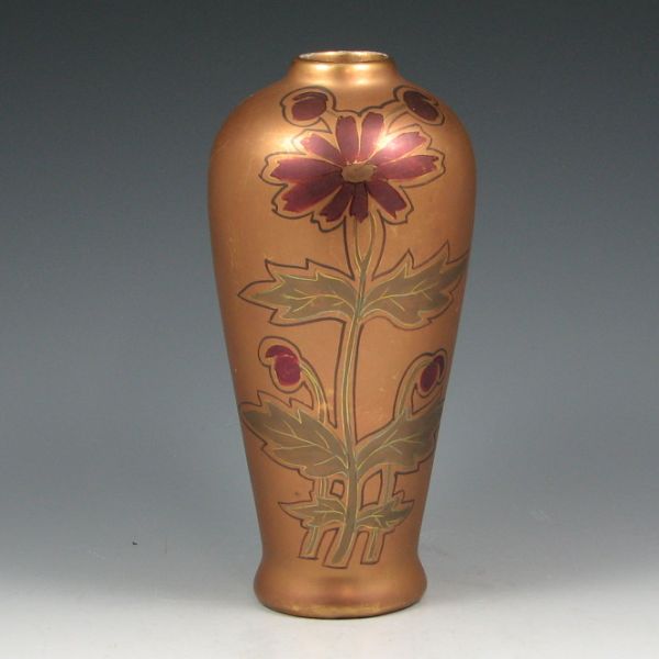 Appraisal: Swastika Keramos vase with floral decoration on an iridescent gold