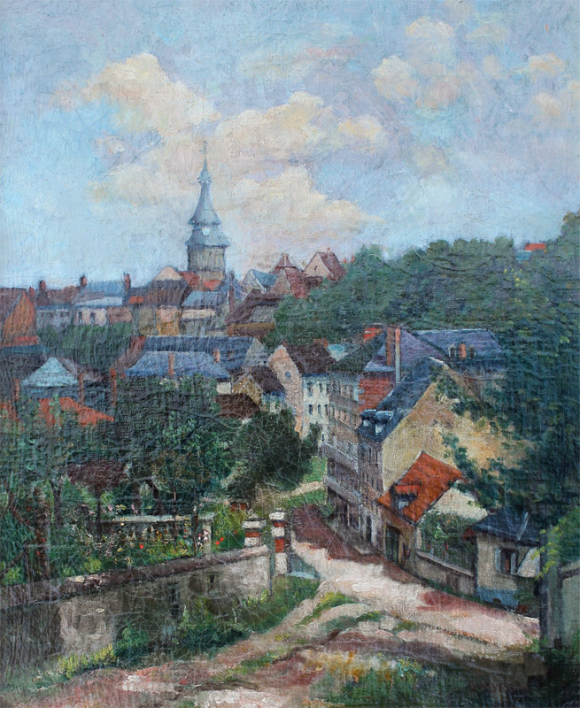 Appraisal: NYROP Borge Danish - Village Landscape Oil Canvas '' x