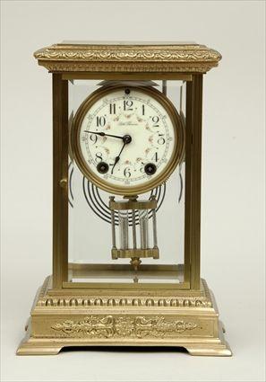 Appraisal: Seth Thomas Gilt-Metal and Beveled Glass Mantel Clock with Painted