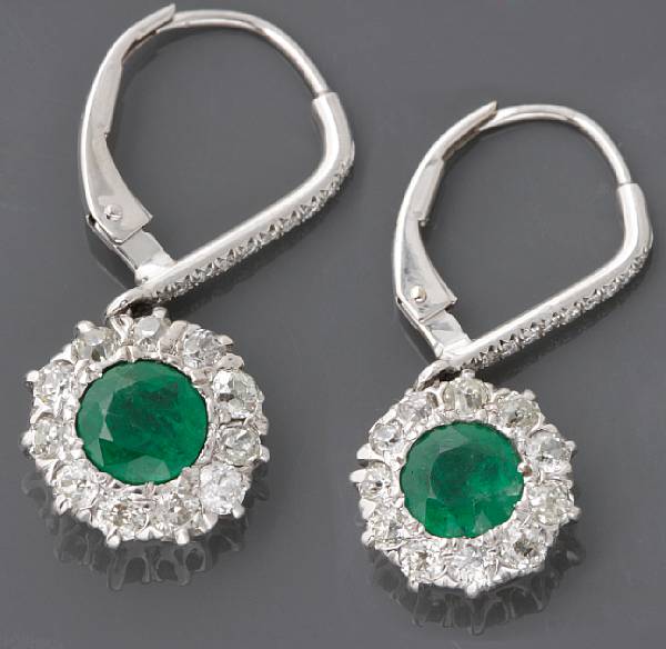 Appraisal: A pair of emerald diamond and k white gold pendant