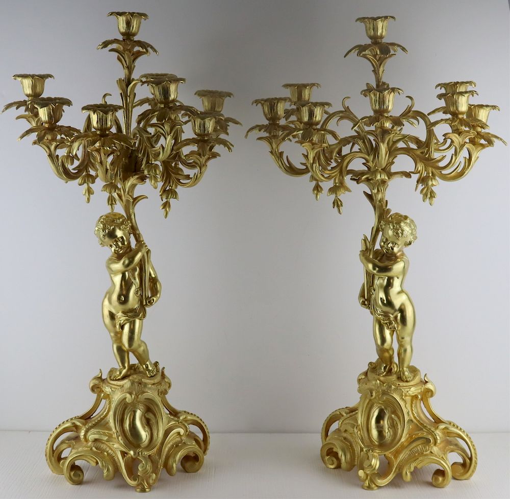 Appraisal: Pair of Arm French Gilt Bronze Candelabra Pair of French