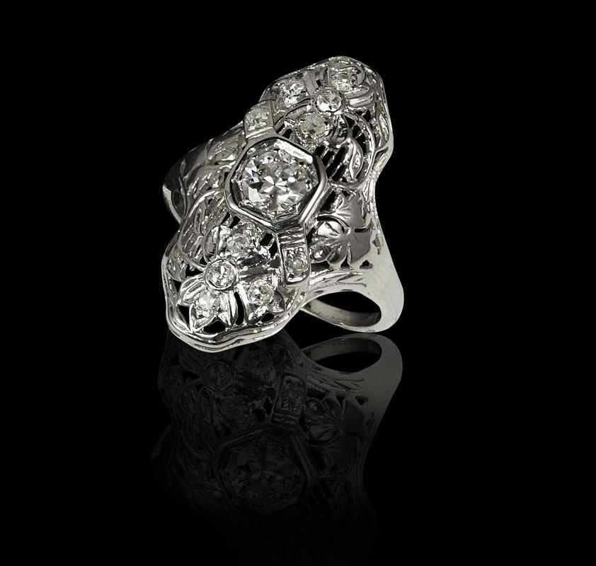 Appraisal: ART DECO K K DIAMOND FILIGREE RING K white gold