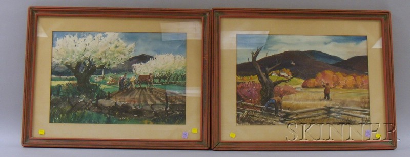 Appraisal: Pair of Richard Vanderfold Ellery American - Watercolor on Paper