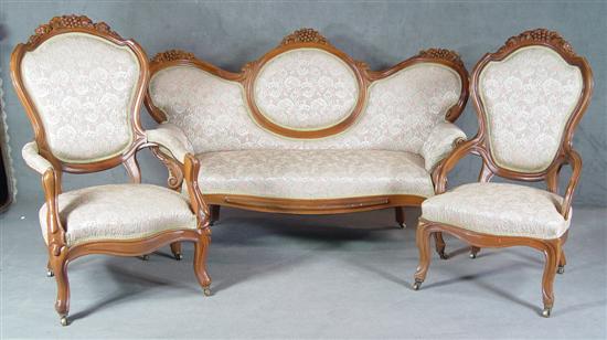 Appraisal: Walnut Victorian Three-Piece Parlor Suite Grape and foliage cluster crests