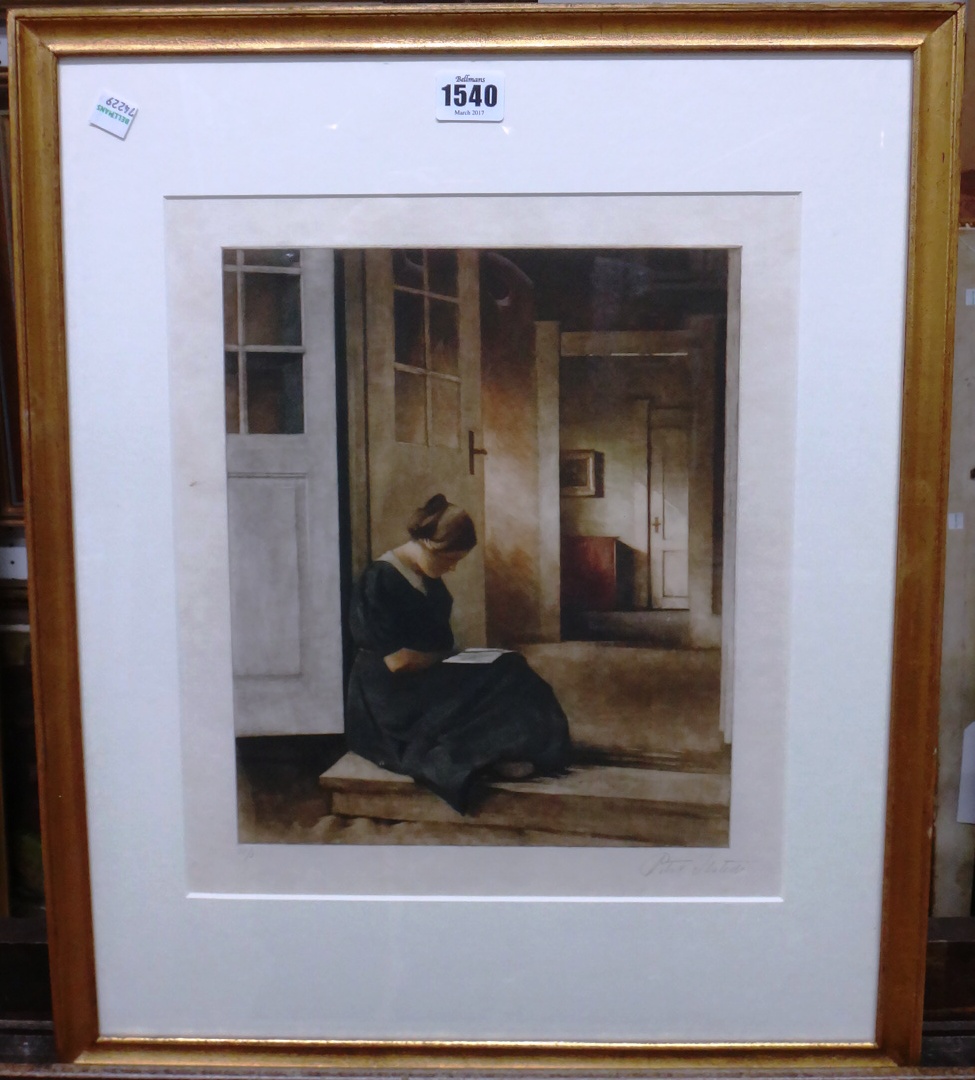 Appraisal: Peter Vilhelm Ilsted - Girl reading colour mezzotint signed in