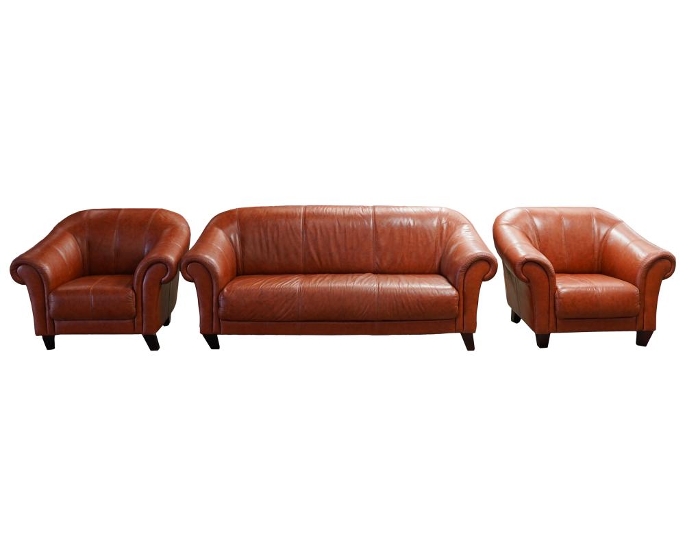 Appraisal: LEATHER LIVING ROOM SUITEunsigned comprising a sofa inches wide inches