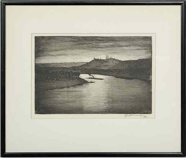 Appraisal: Ohio Sunset Scene by E T Hurley Etching on Paper