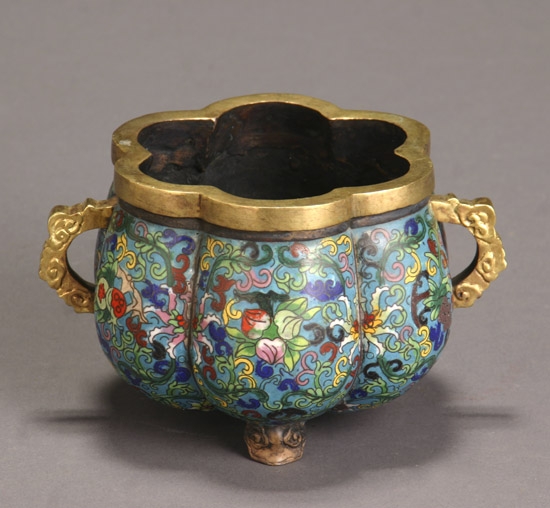 Appraisal: Chinese Gilt Bronze and Cloisonn Enamel Melon-Form Censer th Century