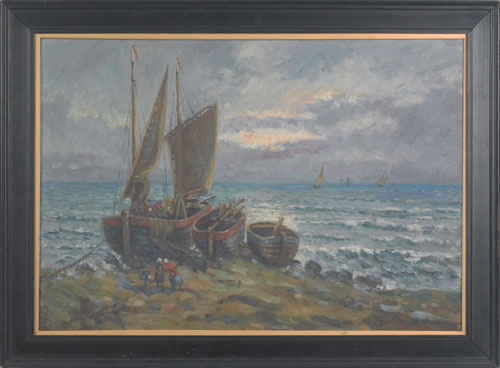 Appraisal: A Stockman early th c oil on canvas coastal scene