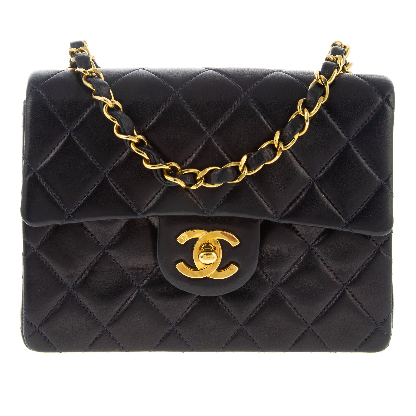 Appraisal: A CHANEL SQUARE MINI A navy Lambskin leather Chanel Square