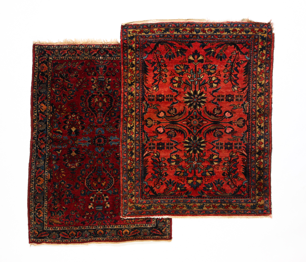 Appraisal: TWO SAROUK RUGS Ca Typical floral design on burgundy grounds