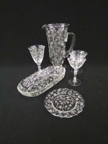 Appraisal: pc Fostoria Chintz Crystal Stemware Service includes pitcher glasses to