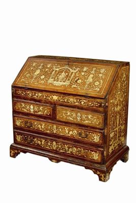 Appraisal: An early th century Italian walnut and ivory marquetry bureau