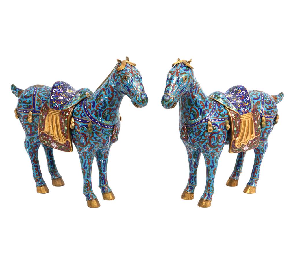 Appraisal: PR CHINESE CLOISSONE HORSE FIGURESPair of Chinese cloisonne horse figures