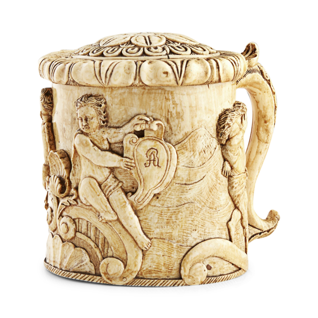 Appraisal: YFRENCH CARVED IVORY TANKARD TH CENTURY in the Baroque style