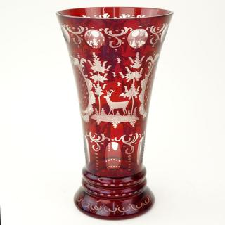 Appraisal: Antique Bohemian Glass Vase Antique Bohemian Glass Vase Cut ruby