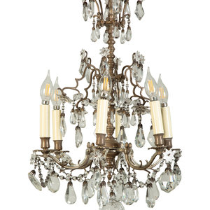 Appraisal: A Silvered Metal Six-Light Chandelier th Century Hung with cut