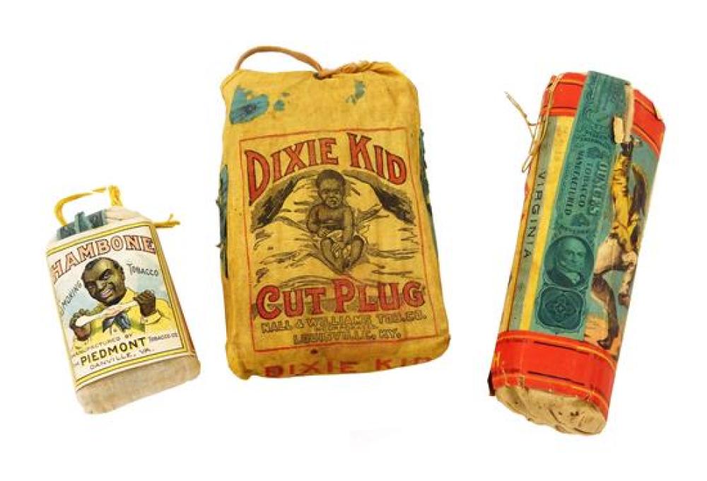 Appraisal: BLACK AMERICANA Three tobacco pouches depicting African Americans Hambone Piedmont