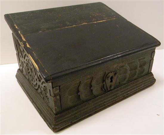 Appraisal: Early painted document bible box slant lid with carved side