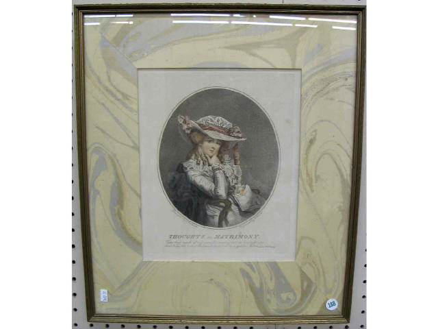 Appraisal: Pair of framed prints depicting women in period dress Thoughts